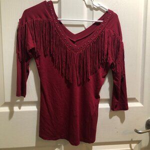 Idyllwind Miranda Lambert Western Maroon Fringe Studded Top - Small